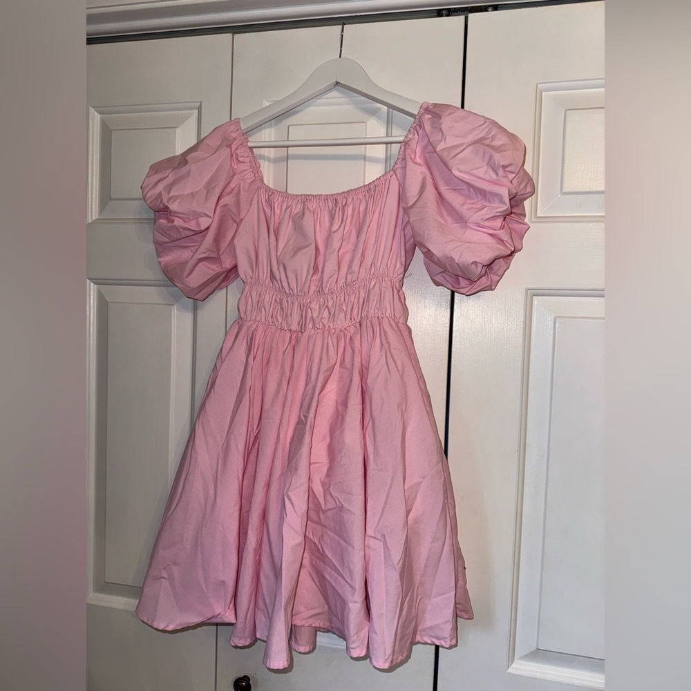 Elegant Pink Puff Sleeve Mini Dress